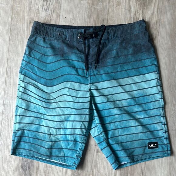 O’neill Blue Striped Swim Trunks Board Shorts Size 33 Medium - Picture 1 of 4